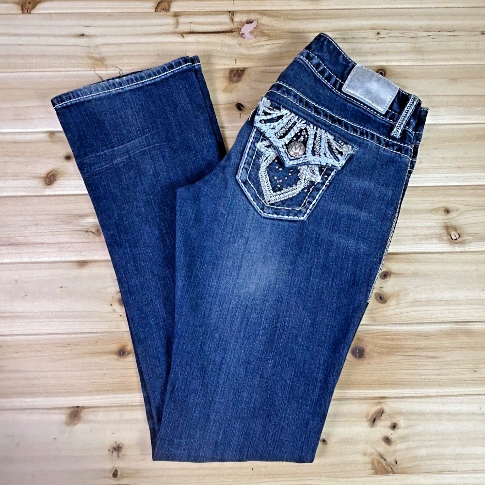 Maurices Premium Jeans Womens 3/4 Embellished Studded Boot Cut Low Rise Denim - Picture 2 of 13